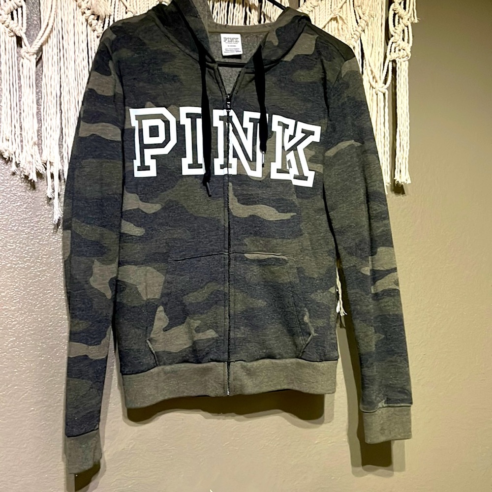 VS Pink zip up hoodie camouflage